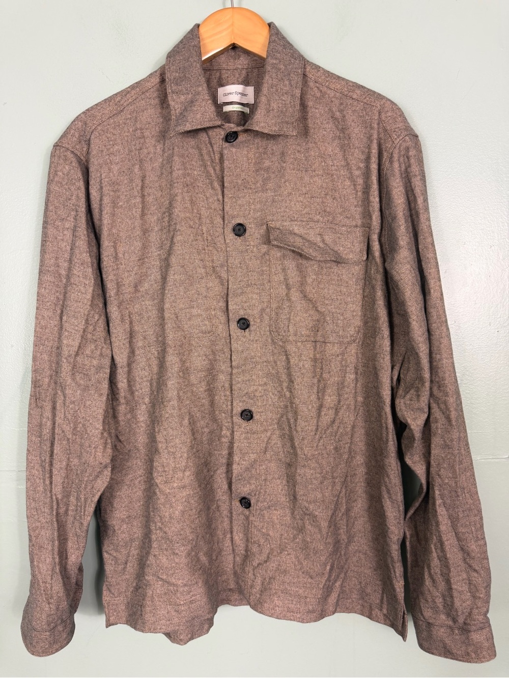 Oliver Spencer Button Down Long Sleeve Shirt Collard Organic Cotton Size XXL